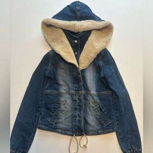 Y2K baby phat faded denim jacket Sherpa hood lining extra small woman’s